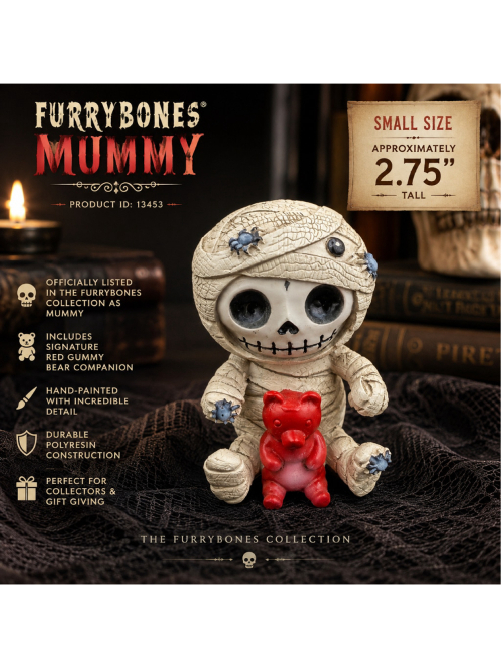 Furrybones Mummy Skeleton Red Gummy Bear Figurine 2.75" Summit 13453